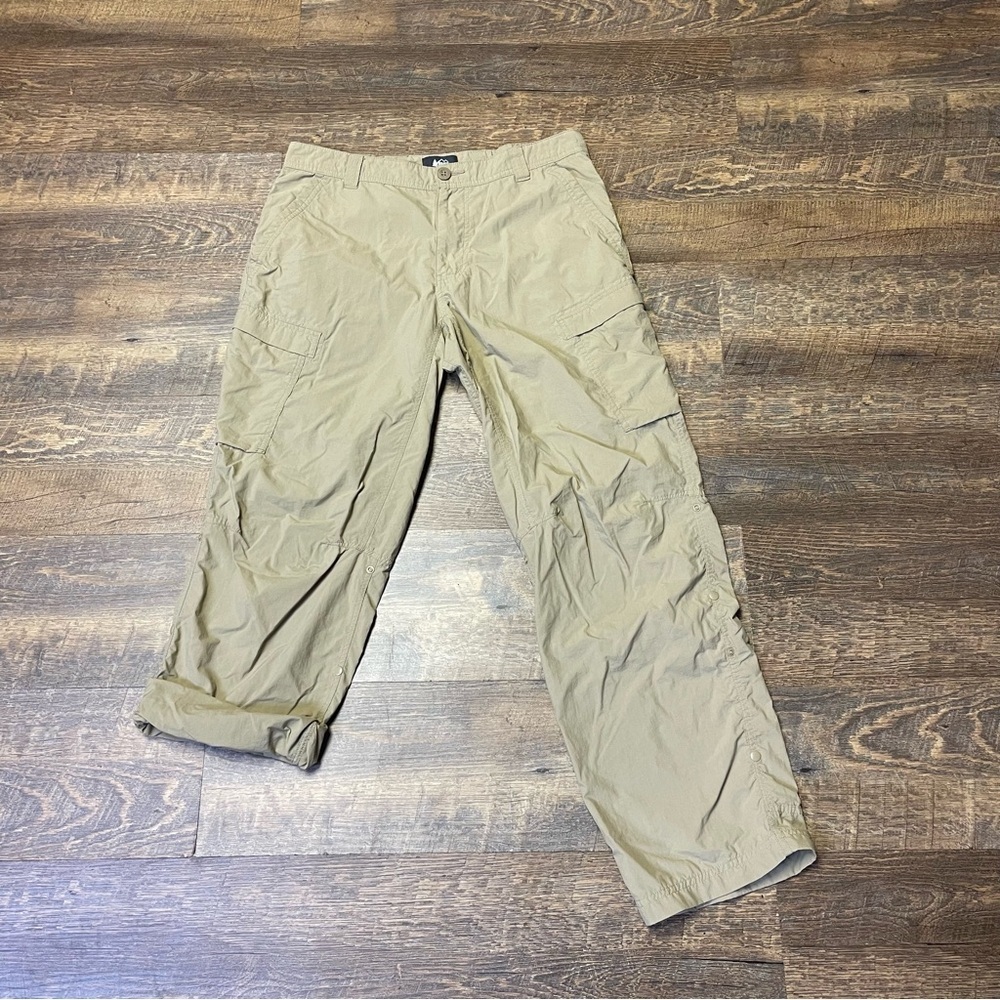 Rei Co-op Cargo Pants Mens 34x30 Tan Convertible Roll Tab Snap Hiking Outdoor